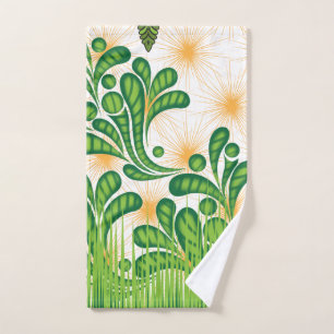 Un motif artistique vert et or représentant un arb
