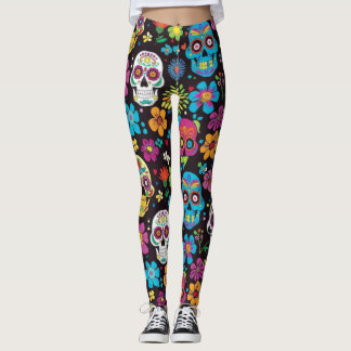 Un motif coloré de crânes et de fleurs Leggings