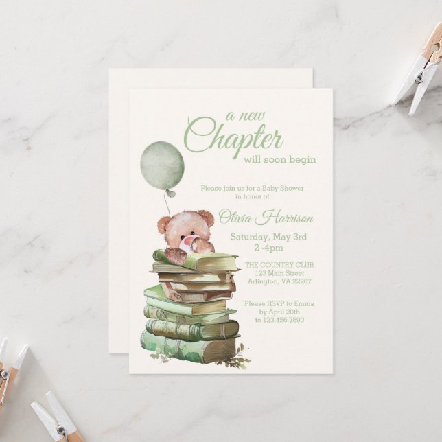 Un nouveau chapitre Baby shower Invitation - Story (Devant/Arrière en situation)