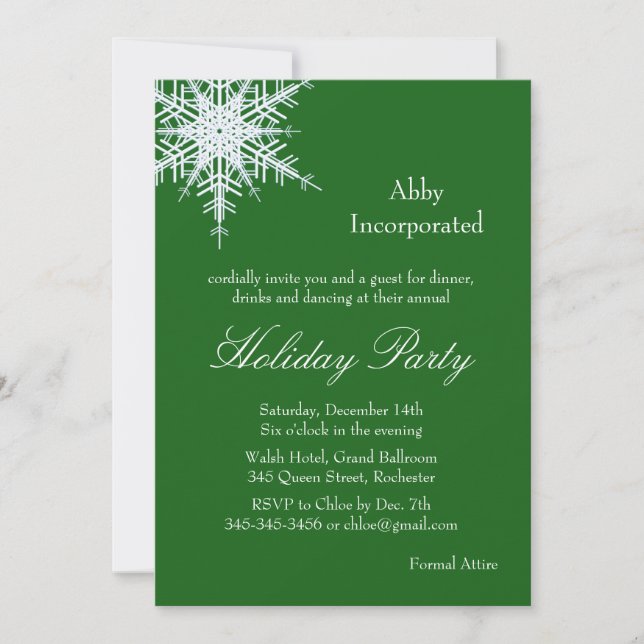 Un Offset de vacances vert Snowflake Invitation (Devant)