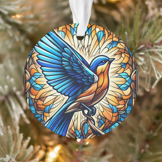 Un oiseau bleu serein : Oeuvre en verre tendu (Arbre)