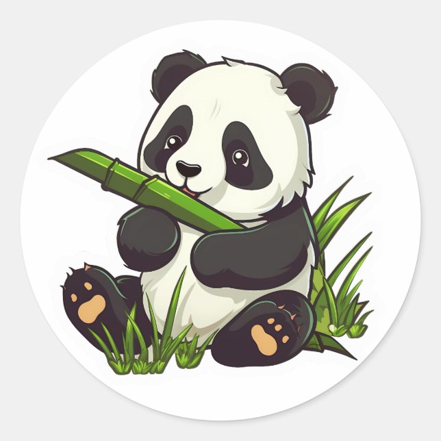 Un panda mignon mange un autocollant en bambou (Devant)