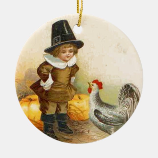 Un pèlerin Bon thanksgiving et un ornement Vintage (Devant)