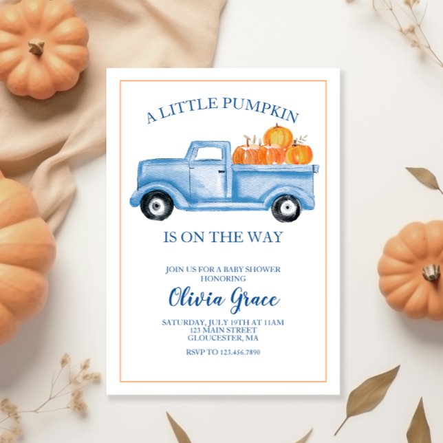 Un Petit Baby shower Citrouille Bleu Invitation Ca (Créateur téléchargé)
