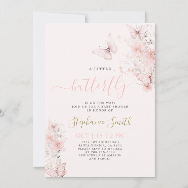Un petit Baby shower papillon Invitation fille (Devant)