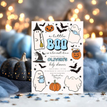 Un Petit Boo Blue Halloween Baby shower Invitation