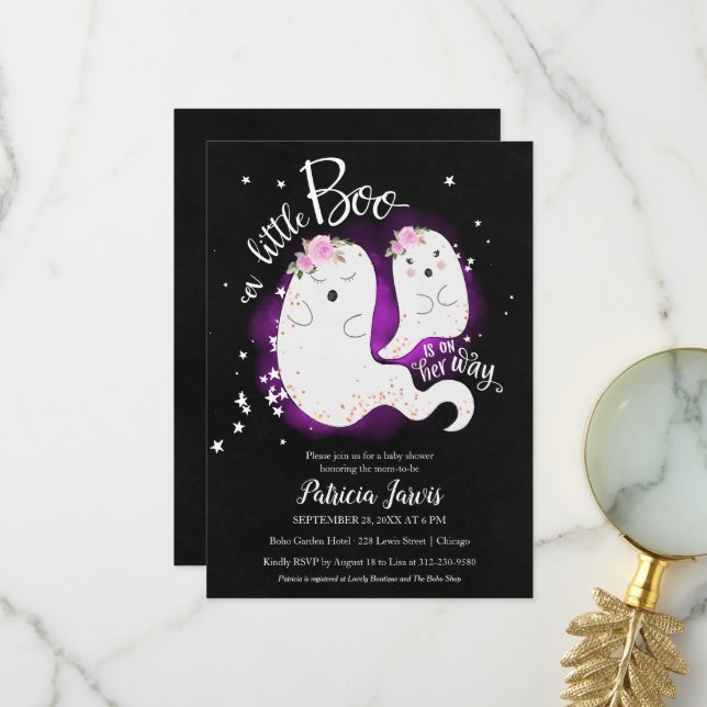 Un petit Boo Halloween Baby shower Invitation (Devant/Arrière en situation)