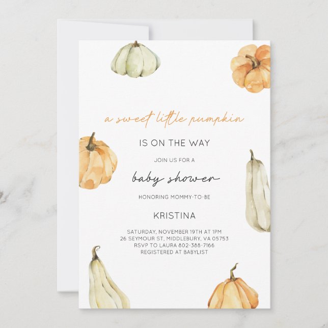 Un petit Citrouille   automne invitation Baby show (Devant)