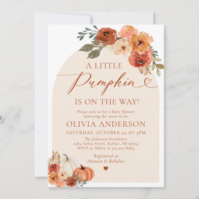Un Petit Citrouille Automne Jote Invitation Baby s (Devant)