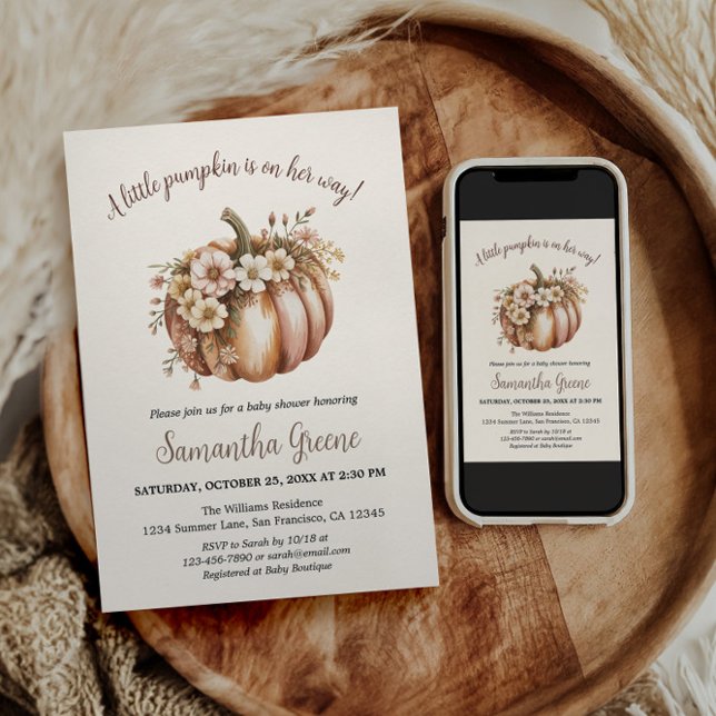 Un Petit Citrouille Baby Shower Invitations (A little pumpkin is on her way shower invite)
