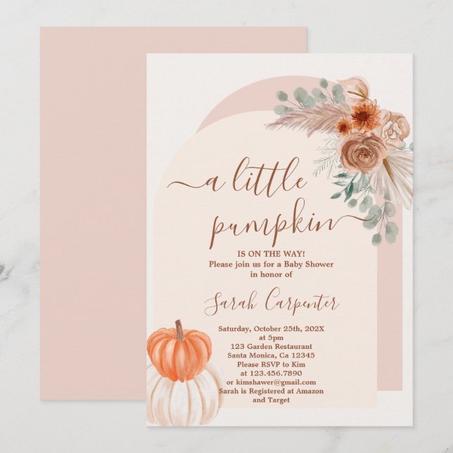 Un petit citrouille Boho Baby shower Invitation (Devant / Derrière)
