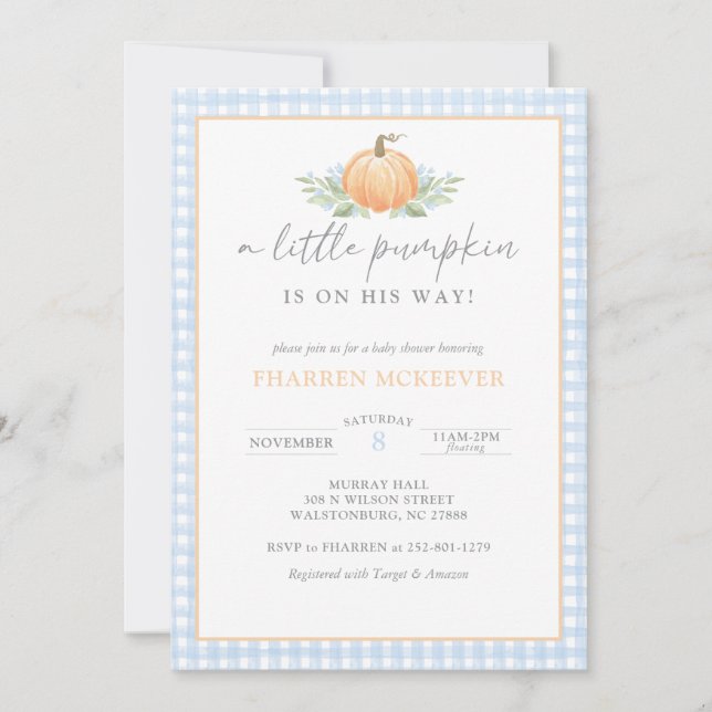 Un Petit Citrouille | en vichy | Invitation baby s (Devant)