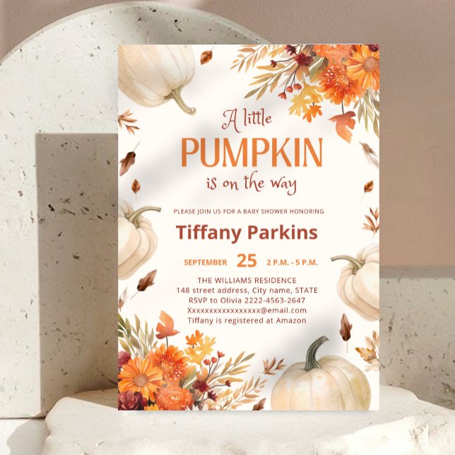 Un petit Citrouille Invitation Baby shower de fleu (Little pumpkin is on the way 🎃 Cozy fall baby shower invite with autumn florals 🍂✨)