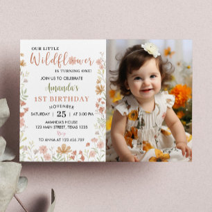 Un petit Fleur sauvage 1er anniversaire Invitation