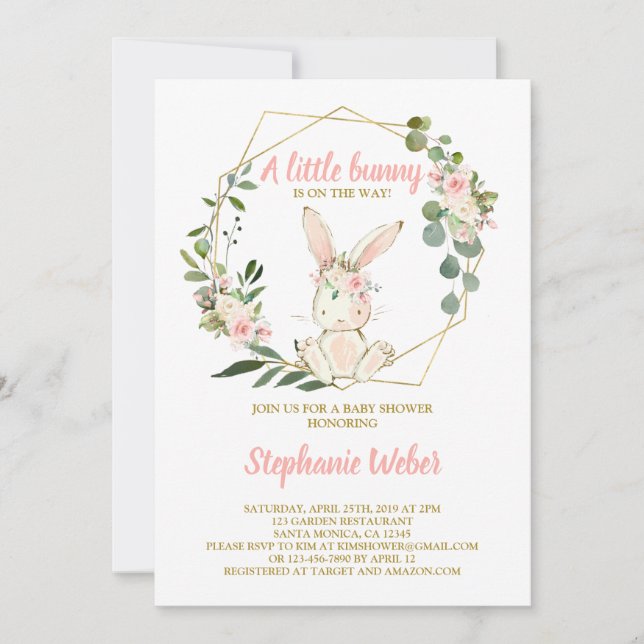 Un petit lapin baby shower fille Invitation (Devant)