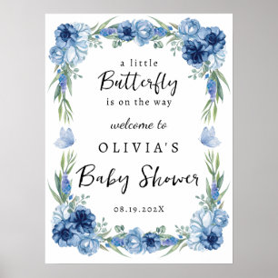 Un petit papillon bleu floral Affiche de bienvenue