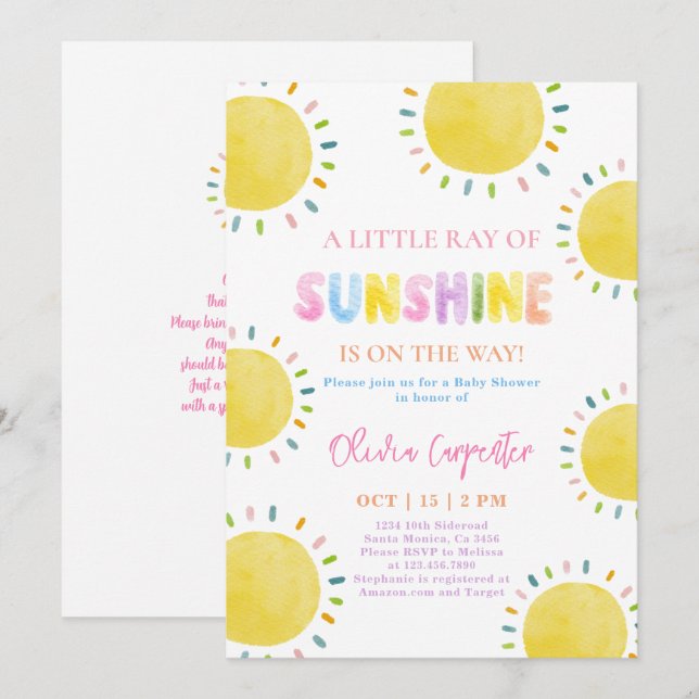 Un petit rayon de soleil Baby shower Invitation (Devant / Derrière)