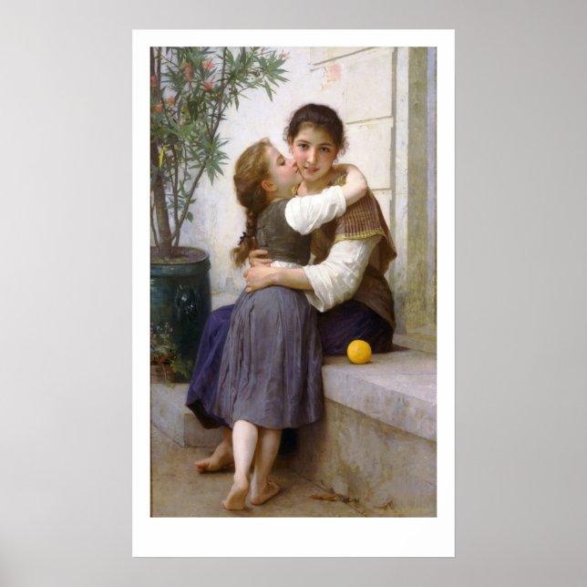 Un peu de cajolerie 1890, Affiche de Bouguereau (Devant)
