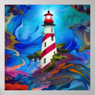 Un phare dans une affiche de tempête