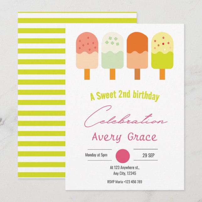 Un Popsicle sucré été Anniversaire Invitation (Devant / Derrière)