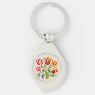Un porte-clés métallique représentant un bouquet d