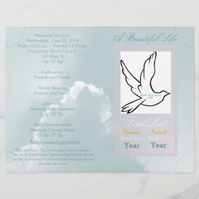 Un programme funéraire de belle vie, un seul pli (Devant)