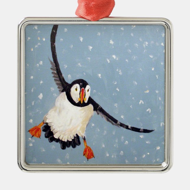 "Un Puffin Joueur" Ornement Carré (Devant)