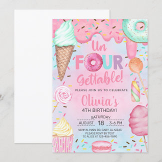 Un-quatre-gettable bonbons fille invitation de 4èm