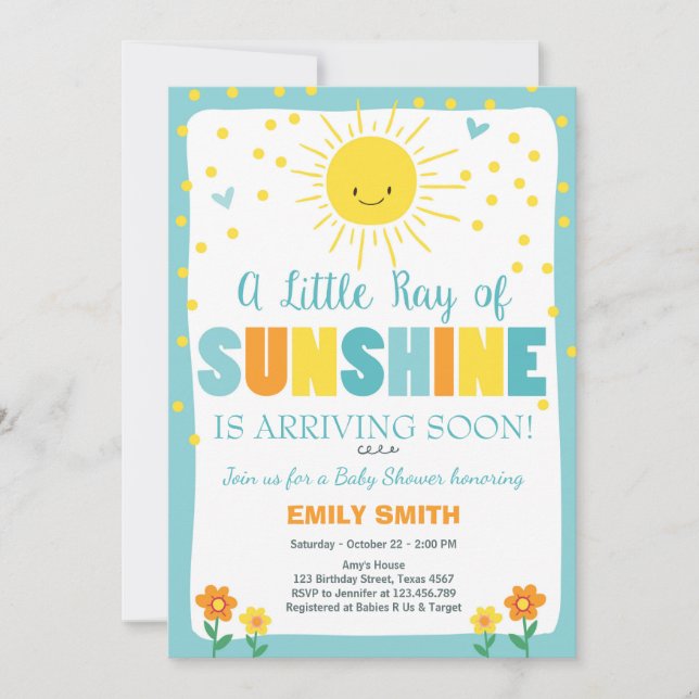 Un rayon de soleil Baby shower invitation Blue Boy (Devant)