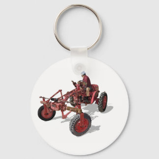 Un-restored Vintage Tractor Red Illustration Keychain