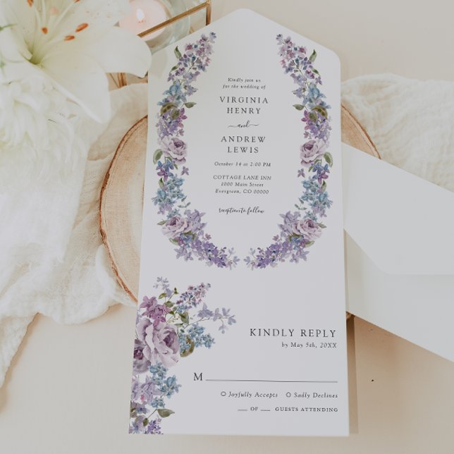 Un Rustique Lilac Tout En Une Invitation (Rustic Watercolor Lilac All In One Invitation by Painted Paperie
)