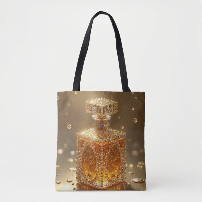 Un sac de bouteille de parfum doré et plein de cac (Devant)