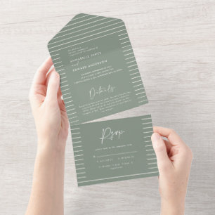 Un sauge vert simple mariage tout en une invitation