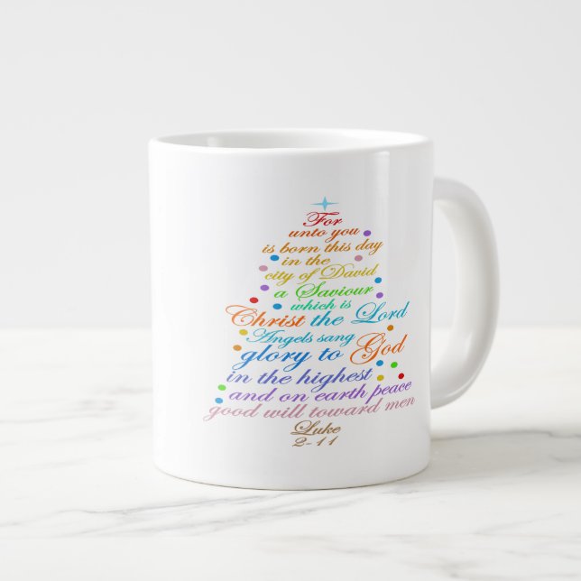 Un sauveur est né Luc 2-11 Mugs d'arbre de Noël (Devant droit)