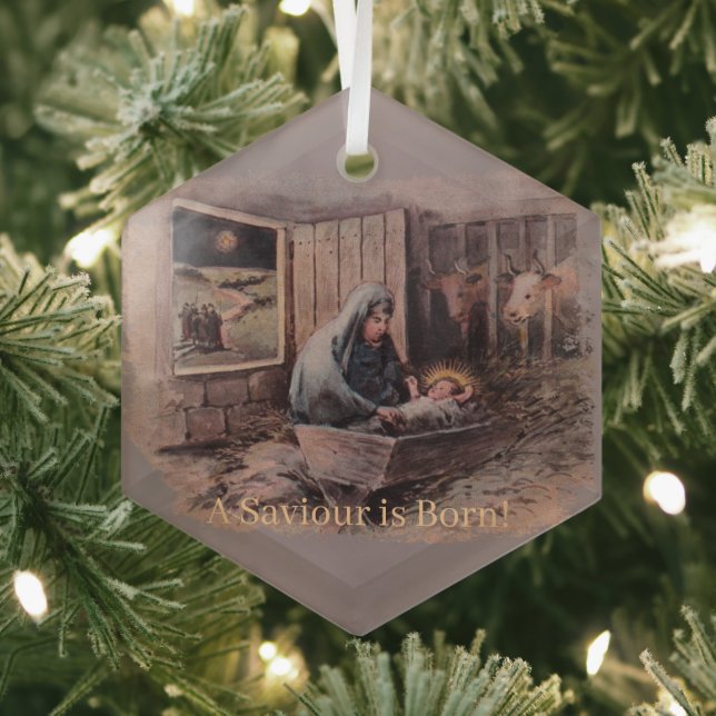 Un sauveur est né ornement de Noël (Insitu)