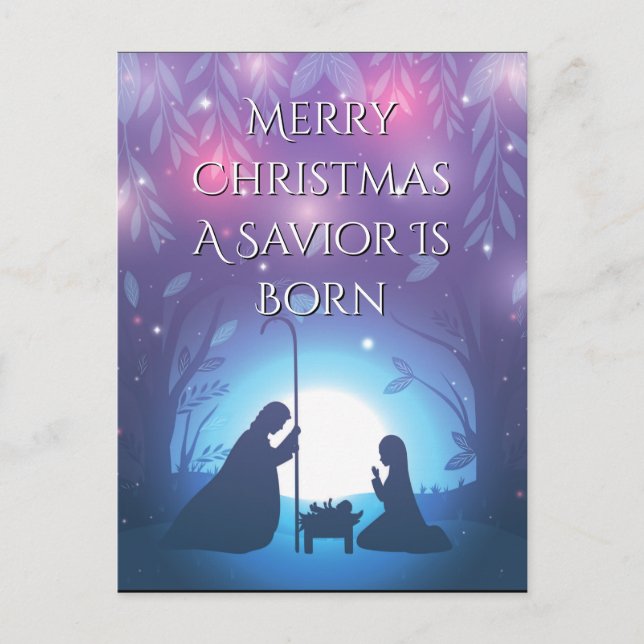 Un Sauveur Est Né Purple Nativité Carte de Noël (Devant)