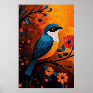 Un Solo Pájaro – Vibrant Bird and Floral Art Poster