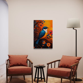 Un Solo Pájaro – Vibrant Bird and Floral Canvas Print