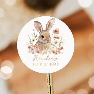 Un Sticker D'Anniversaire Fille Lapin Floral