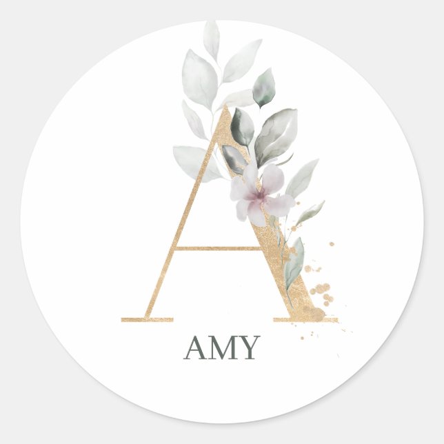 Un Sticker rond Floral Classique Monogramme (Devant)