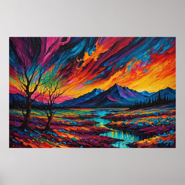 Un tableau Abstrait d'un coucher de soleil (Devant)