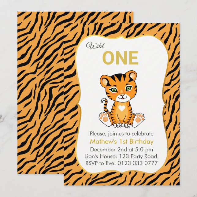Un Tigre sauvage 1er Invitation anniversaire (Devant / Derrière)