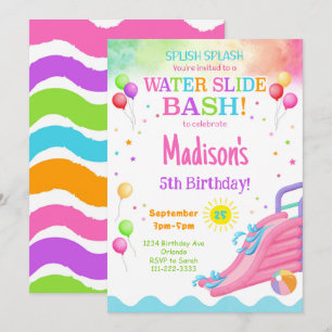 Un toboggan coloré Anniversaire Bassin Invitation