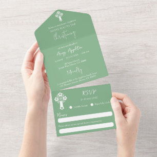 Un Tout en une invitation Floral Cross Sage Vert