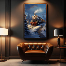 Un train dans une affiche de paysage enneigé