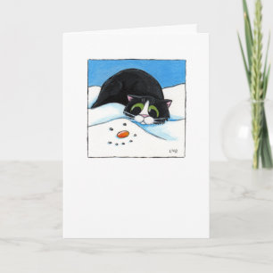 Un visage dans la neige - Carte de chat de Noël