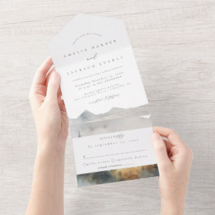 Un Watercolor Mountain Mariage tout en une invitation
