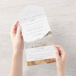 Un Watercolor Mountain Mariage tout en une invitation