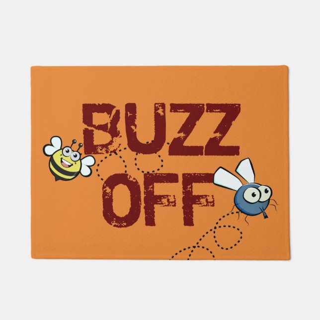 (un)welcome "buzz off" bee and fly doormat (Front)
