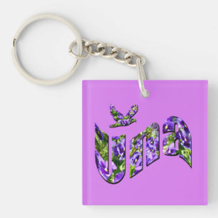 Una, Purple Floral Ladies Name, Logo, Keychain